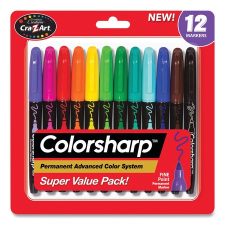 CRA-Z-ART Colorsharp Permanent Markers, Fine Bullet Tip, Assorted Colors, 12/Set 4461024